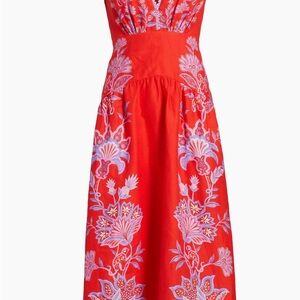 NWT FARM Rio Porcelain Garden Linen Midi-Dress